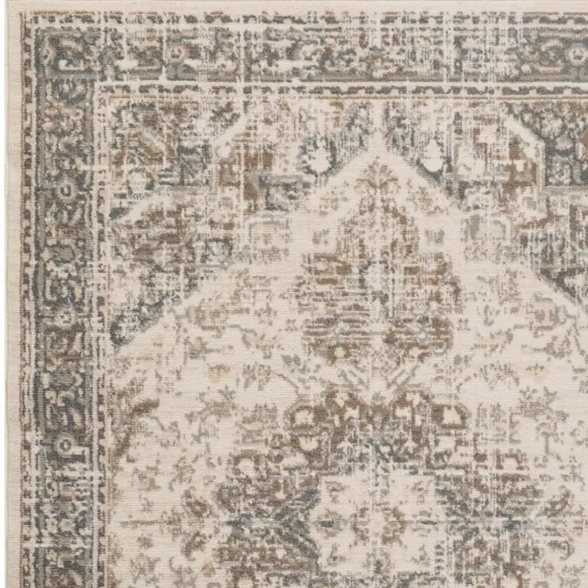 8' Gray And Beige Medallion Round Rug Photo 6