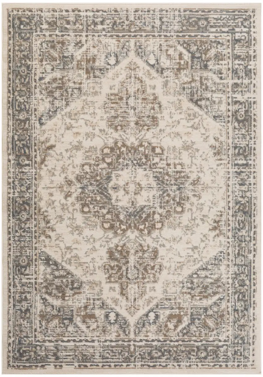 8' Beige Round Medallion Power Loom Area Rug Photo 1