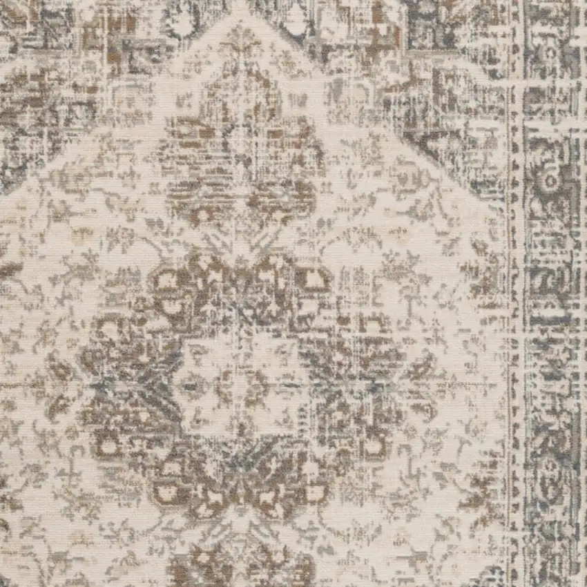 8' Gray And Beige Medallion Round Rug Photo 4