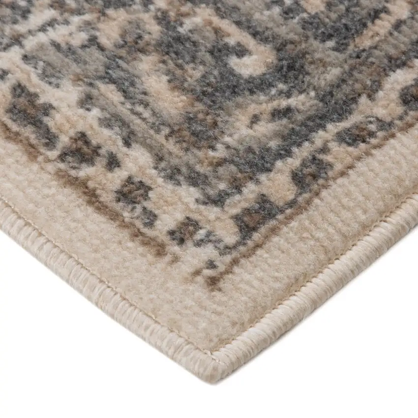 8' Beige Round Medallion Power Loom Area Rug Photo 3