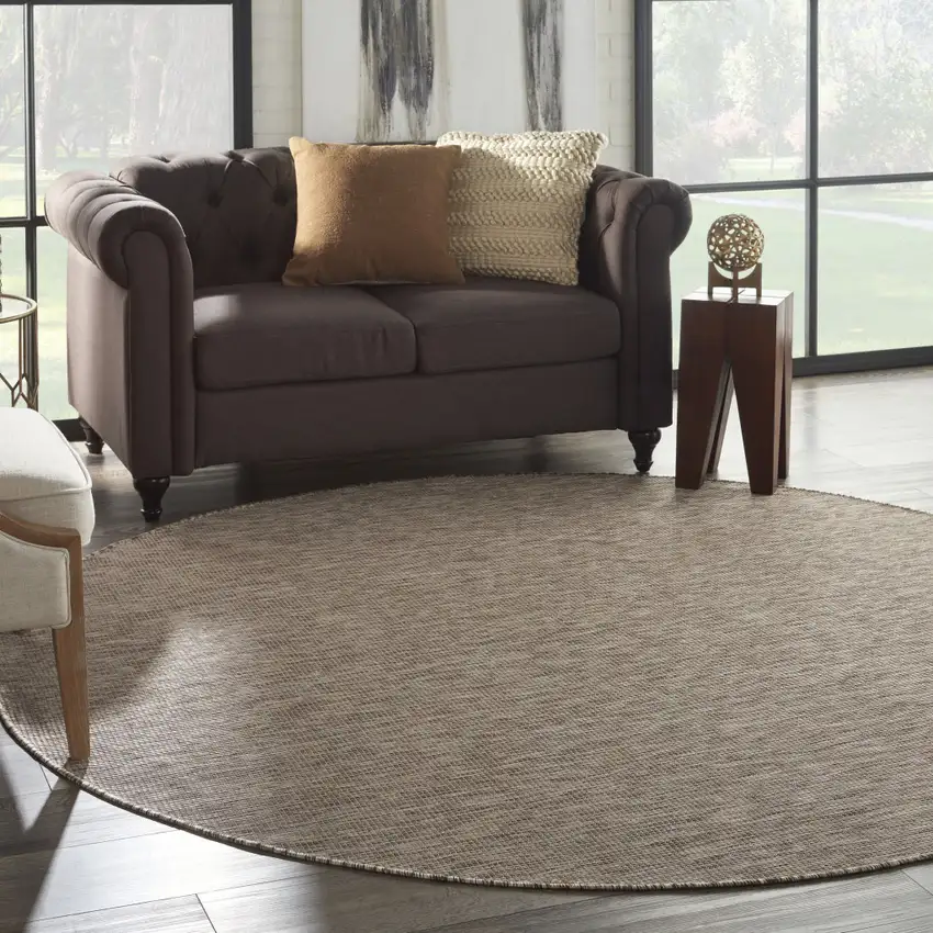 8' Beige Round Indoor Outdoor Area Rug Photo 7