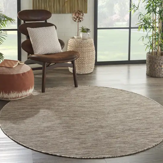 6' Beige Round Power Loom Area Rug Photo 7