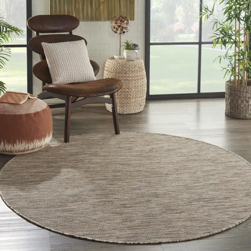 6' Beige Round Power Loom Area Rug Photo 7