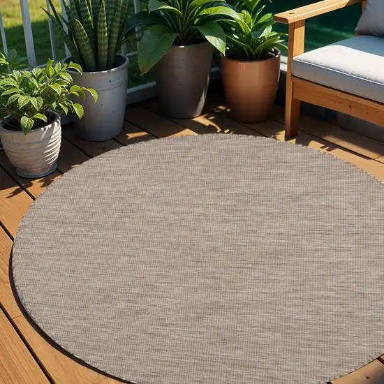 6' Beige Round Power Loom Area Rug Photo 1