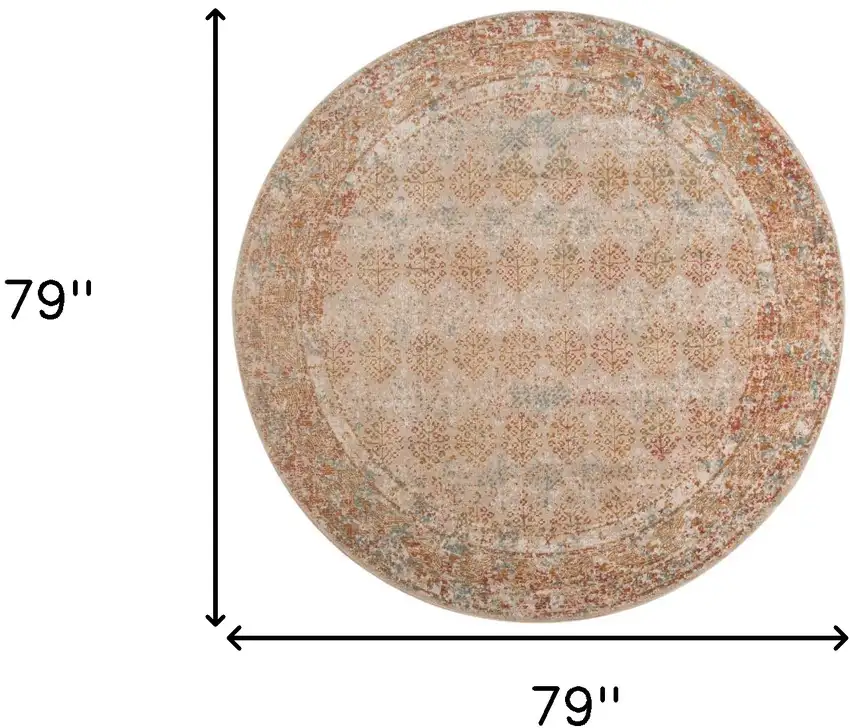 6' Beige Round Southwestern Power Loom Area Rug With Fringe Photo 6