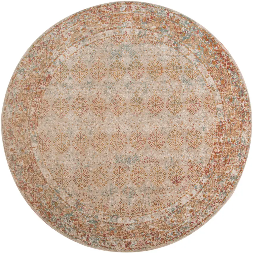 6' Beige Round Southwestern Power Loom Area Rug With Fringe Photo 1