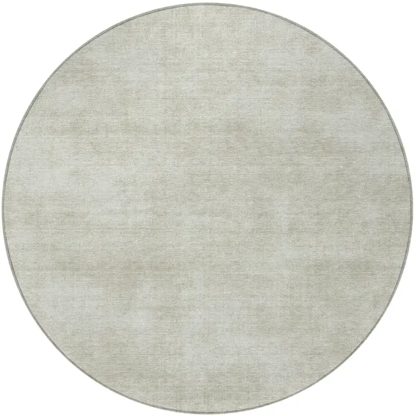 8' Beige Round Washable Indoor Outdoor Area Rug Photo 6