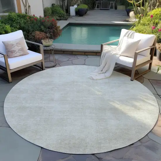 8' Beige Round Washable Indoor Outdoor Area Rug Photo 7