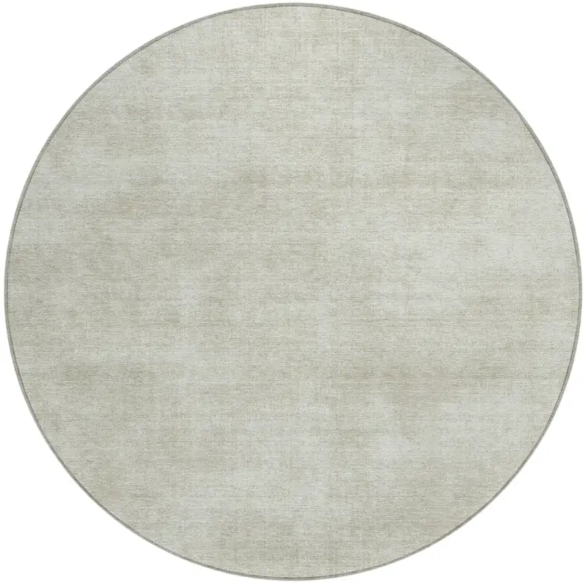 8' Beige Round Washable Indoor Outdoor Area Rug Photo 2