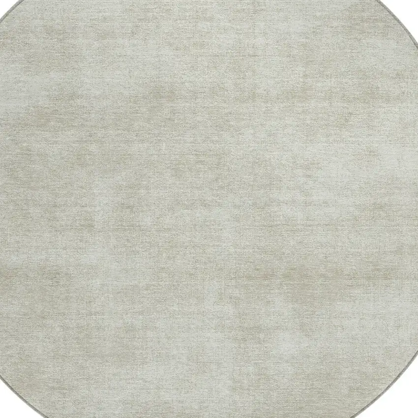 8' Beige Round Washable Indoor Outdoor Area Rug Photo 5