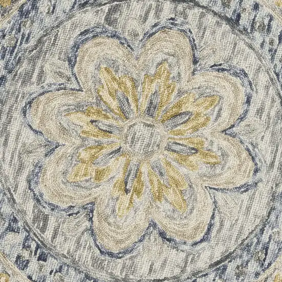 4' Beige Round Wool Floral Hand Tufted Area Rug Photo 7