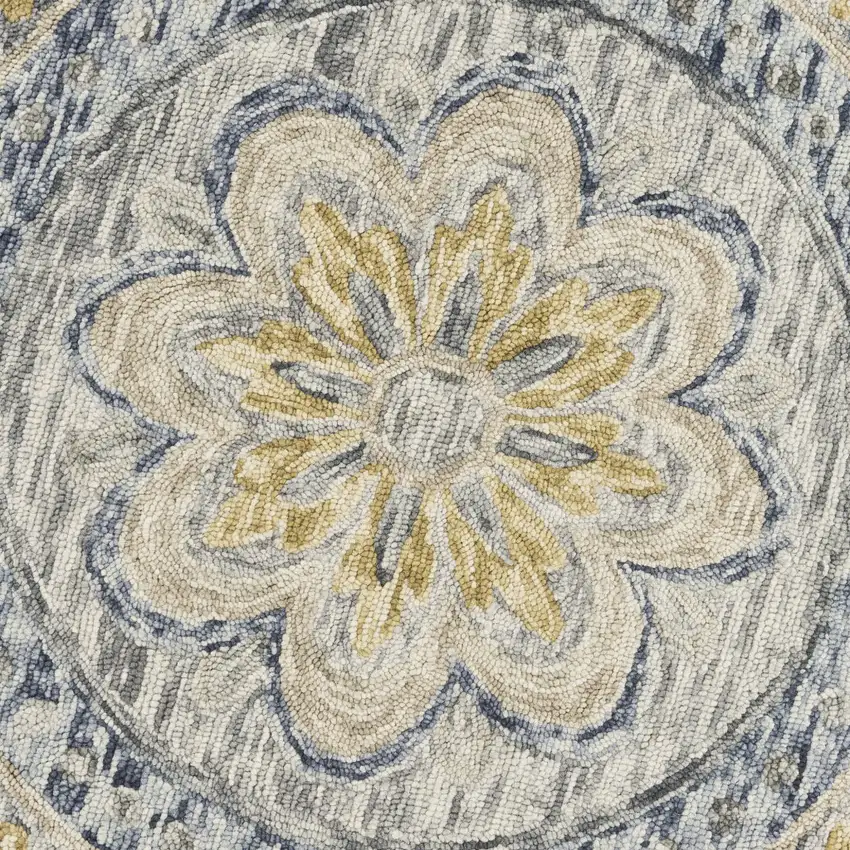 4' Beige Round Wool Floral Hand Tufted Area Rug Photo 7