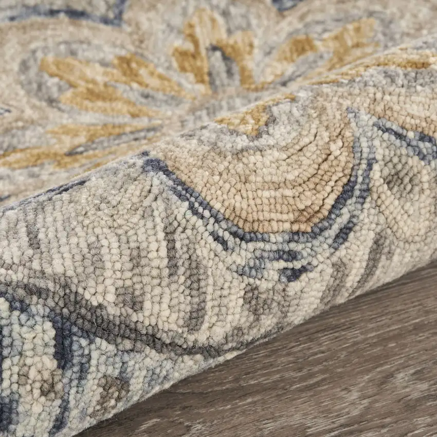4' Beige Round Wool Floral Hand Tufted Area Rug Photo 3