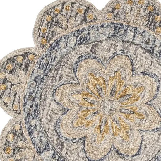 4' Beige Round Wool Floral Hand Tufted Area Rug Photo 4