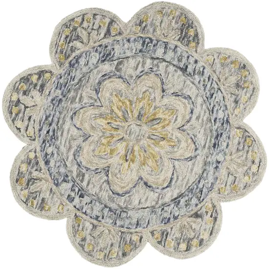 4' Beige Round Wool Floral Hand Tufted Area Rug Photo 9