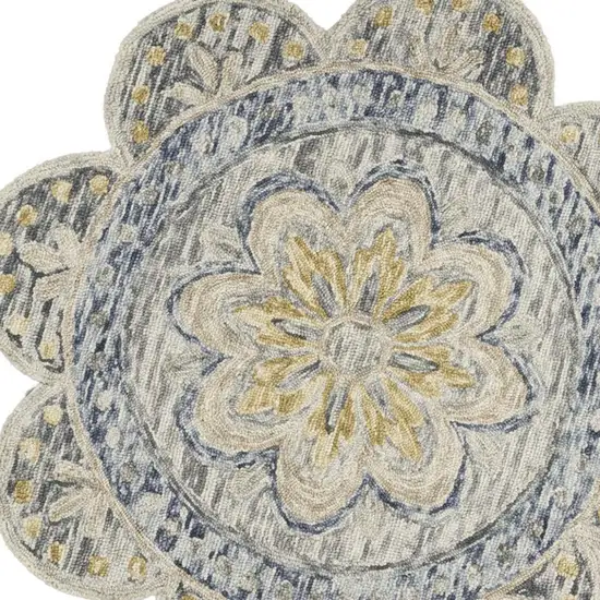 6' Beige Round Wool Floral Hand Tufted Area Rug Photo 2