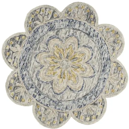6' Beige Round Wool Floral Hand Tufted Area Rug Photo 3