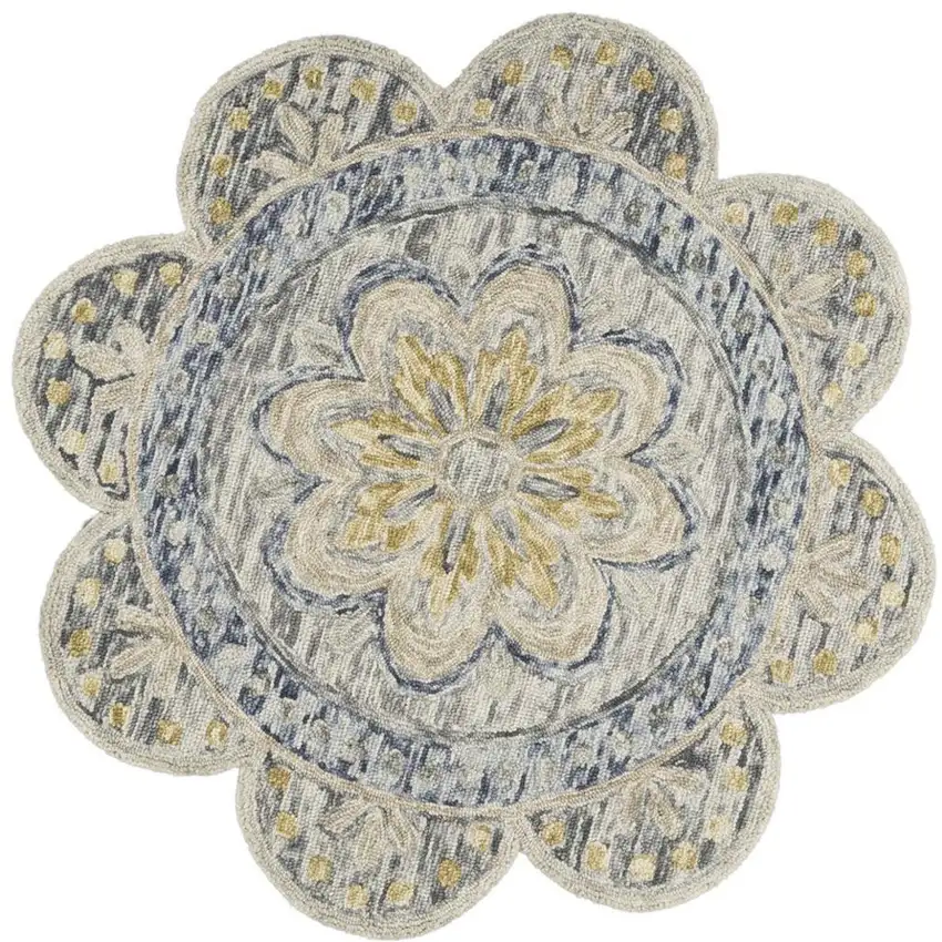 6' Beige Round Wool Floral Hand Tufted Area Rug Photo 3