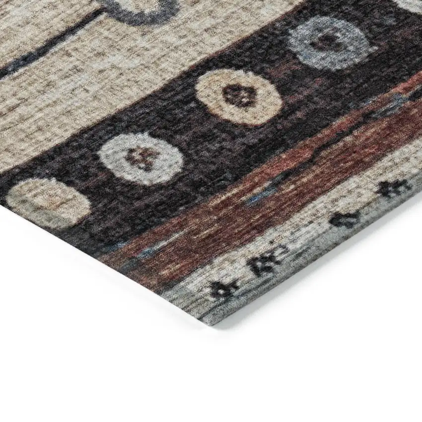 8' Beige Rust And Navy Blue Round Striped Washable Indoor Outdoor Area Rug Photo 8