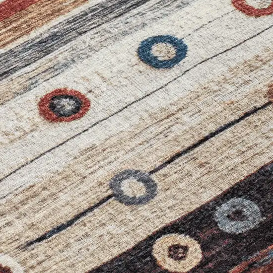 8' Beige Rust And Navy Blue Round Striped Washable Indoor Outdoor Area Rug Photo 9