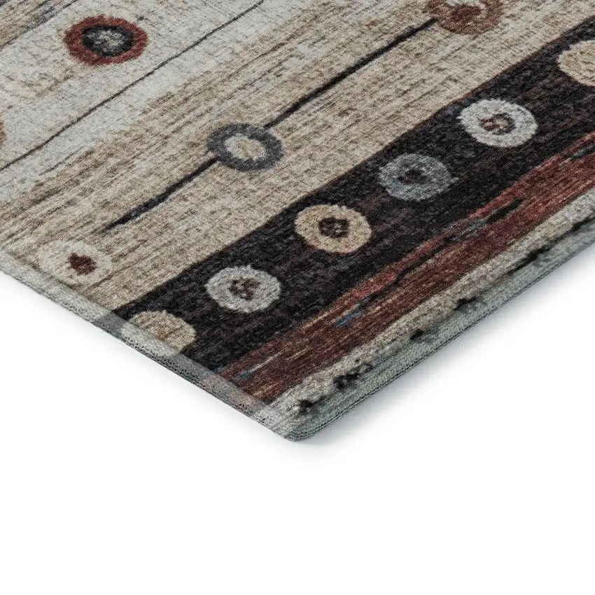 8' Beige Rust And Navy Blue Striped Washable Round Rug With UV Protection Photo 7