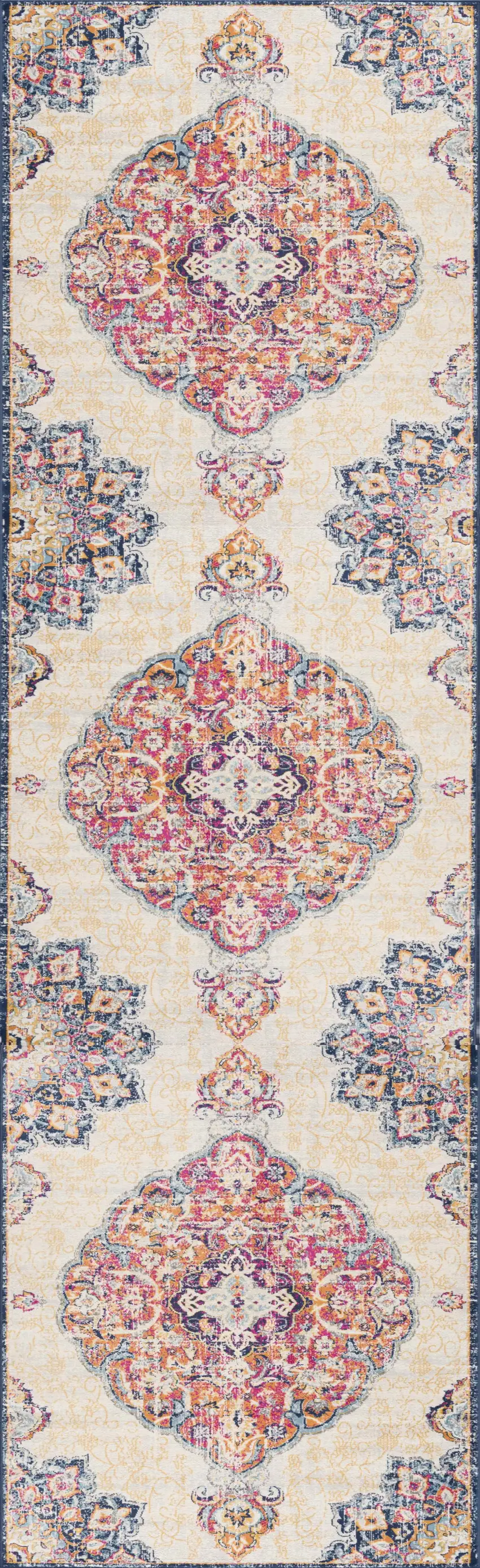 9' Beige Rust And Purple Medallion Runner Rug Photo 2