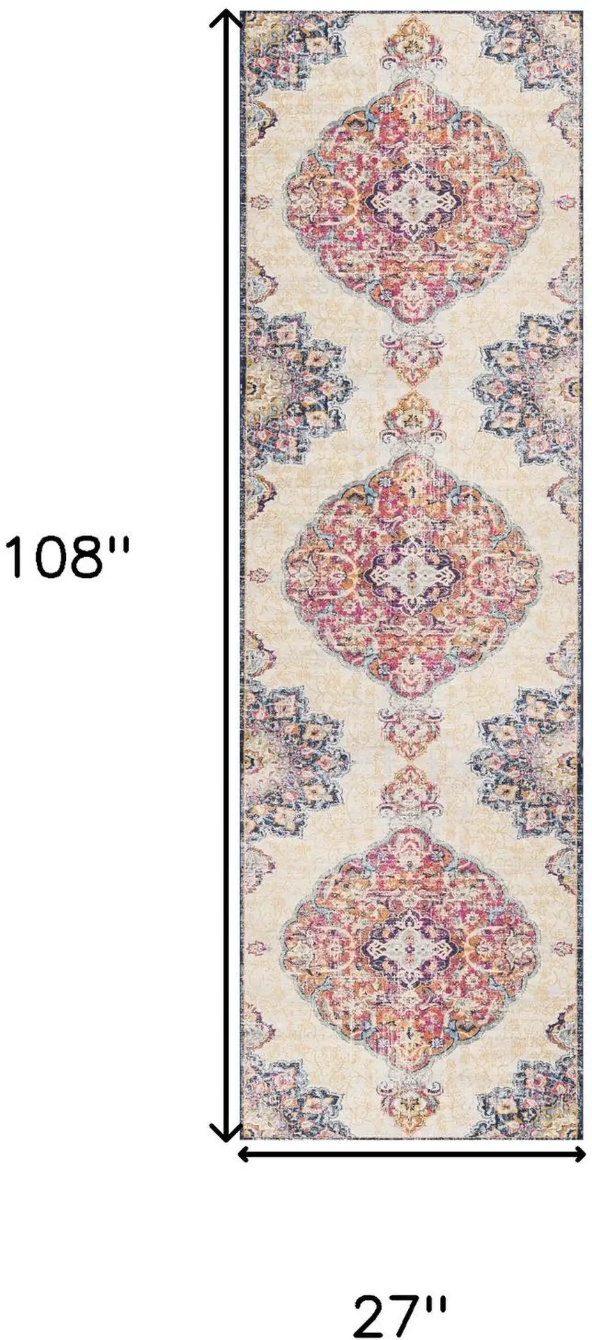 9' Beige Rust And Purple Medallion Runner Rug Photo 5