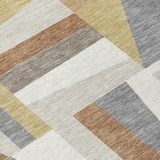 8' Beige Rust And Taupe Round Geometric Washable Indoor Outdoor Area Rug Photo 9