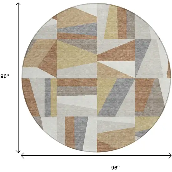 8' Beige Rust And Taupe Round Geometric Washable Indoor Outdoor Area Rug Photo 3
