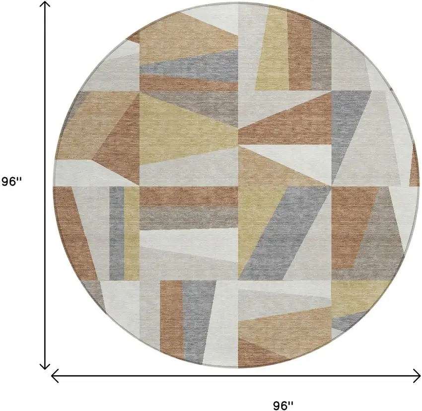 8' Beige Rust And Taupe Round Geometric Washable Indoor Outdoor Area Rug Photo 3