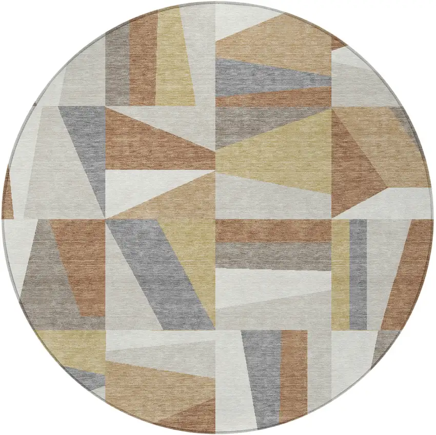 8' Beige Rust And Taupe Round Geometric Washable Indoor Outdoor Area Rug Photo 4