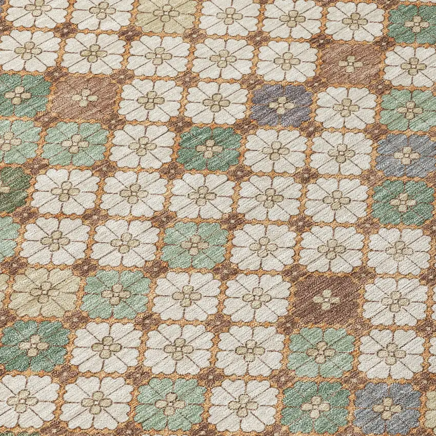 8' Beige Sage And Denim Blue Round Geometric Washable Indoor Outdoor Area Rug Photo 9