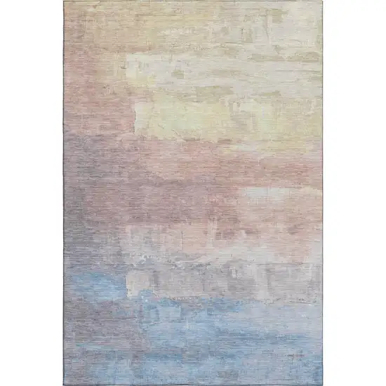 8' Beige Salmon And Blue Abstract Washable Area Rug With UV Protection Photo 3