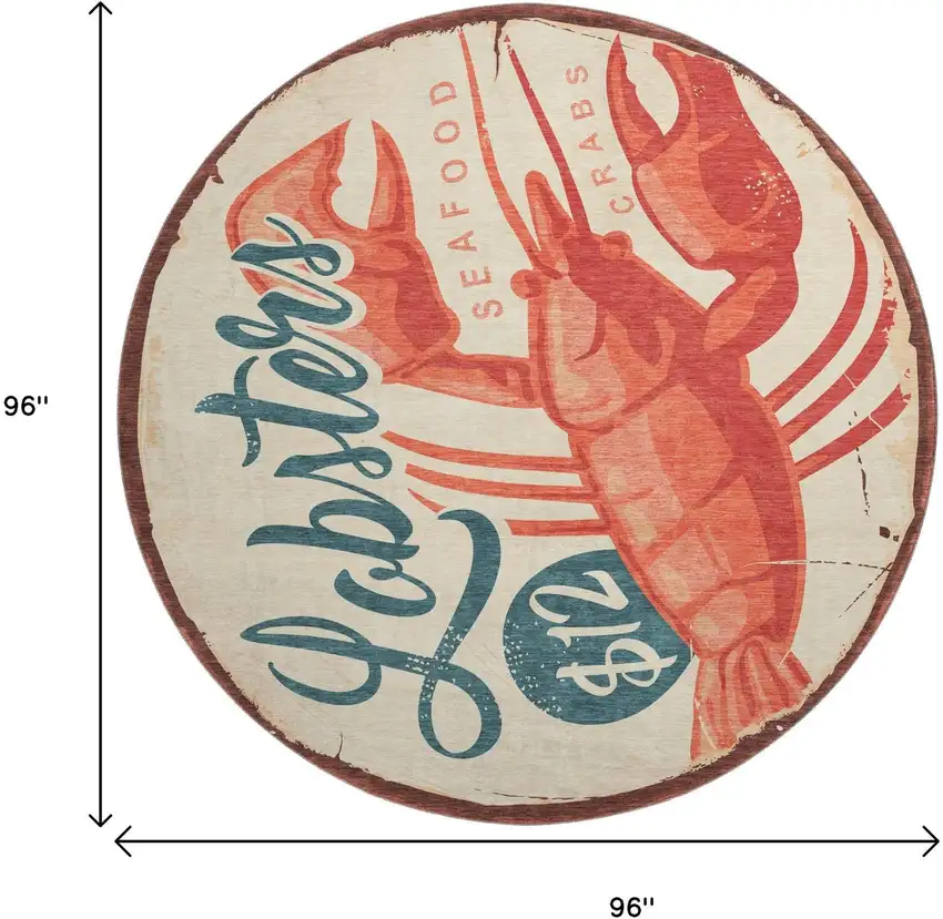 8' Beige Salmon And Brown Nautical Washable Round Rug With UV Protection Photo 3