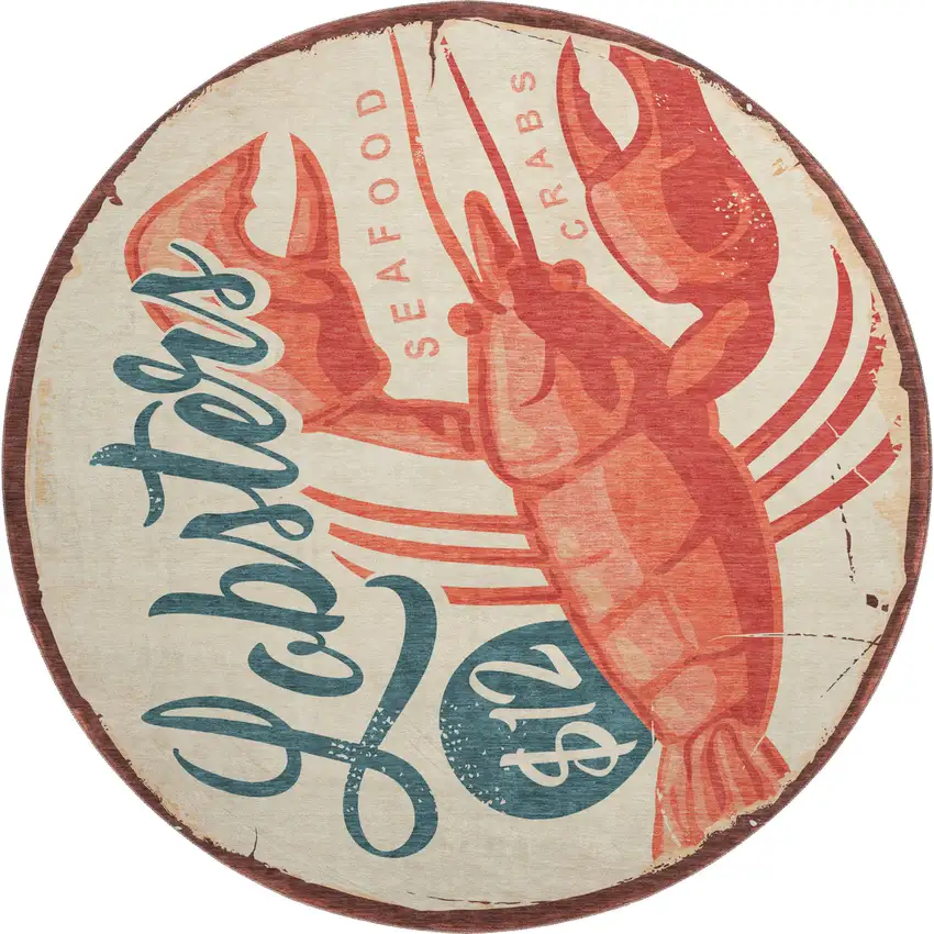 8' Beige Salmon And Brown Nautical Washable Round Rug With UV Protection Photo 2