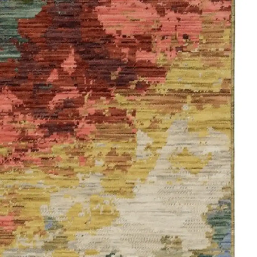 12' Beige Salmon And Yellow Abstract Runner Rug With Fringe Photo 9