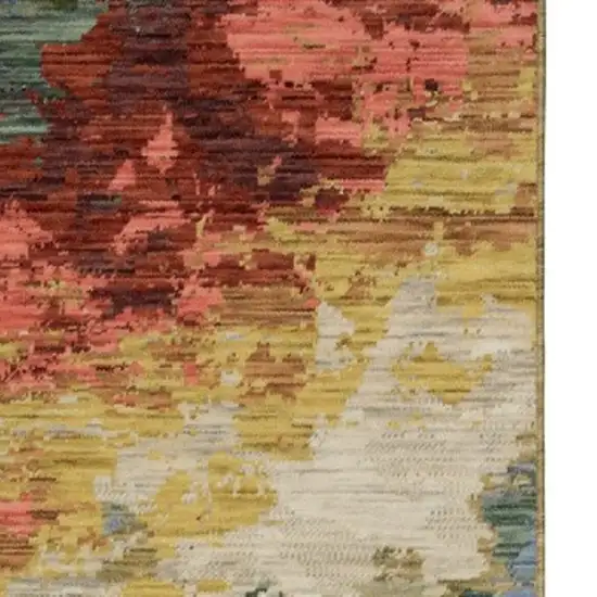 12' Beige Salmon And Yellow Abstract Runner Rug With Fringe Photo 9