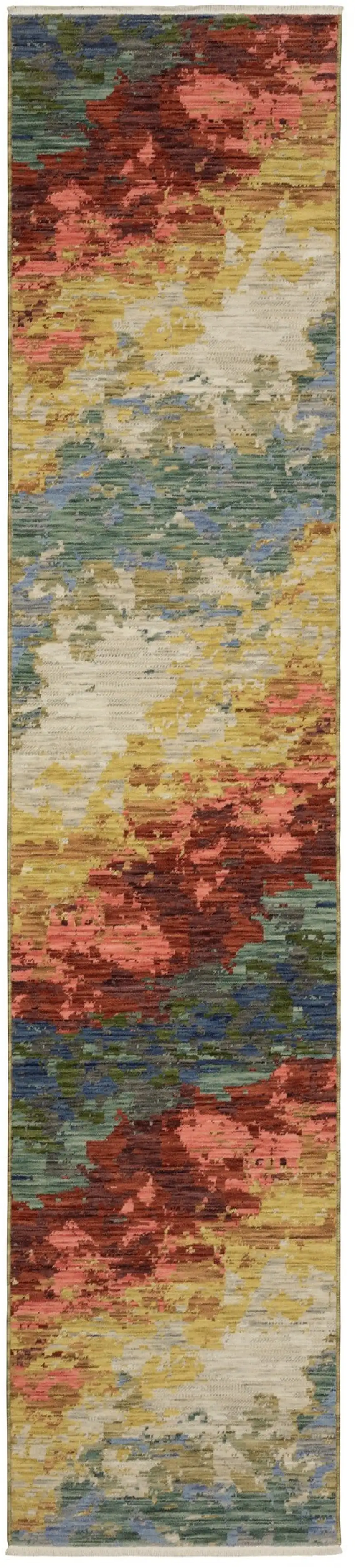 12' Beige Salmon And Yellow Abstract Runner Rug With Fringe Photo 2
