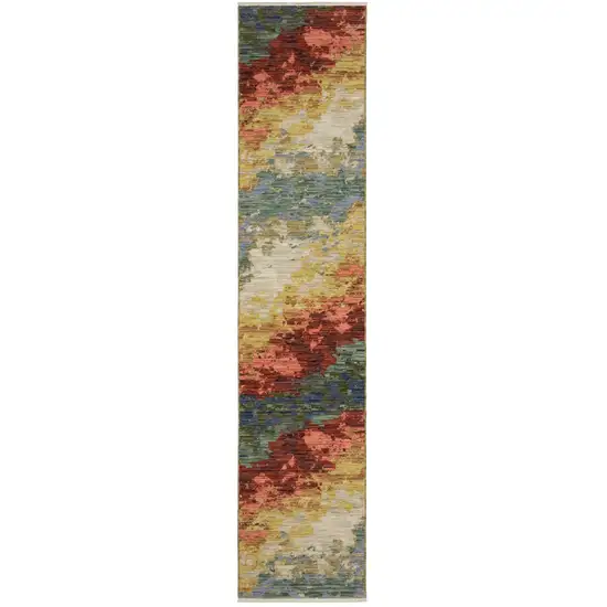12' Beige Salmon And Yellow Abstract Runner Rug With Fringe Photo 2