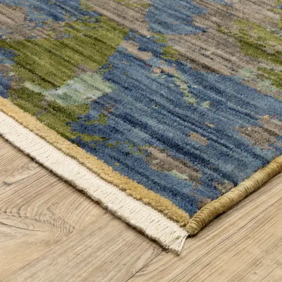 12' Beige Salmon And Yellow Abstract Runner Rug With Fringe Photo 9