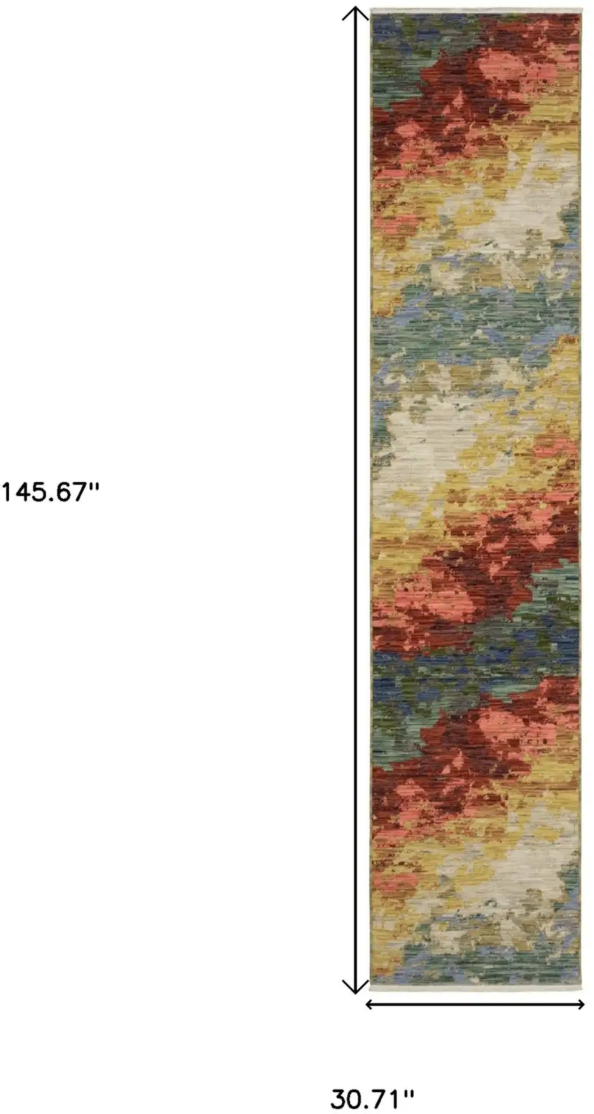12' Beige Salmon And Yellow Abstract Runner Rug With Fringe Photo 3