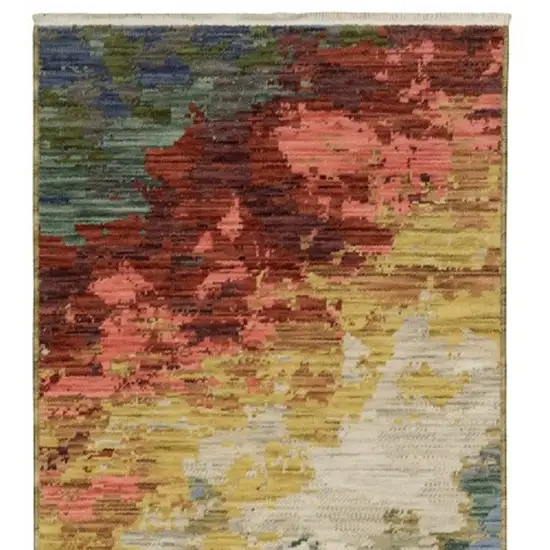 12' Beige Salmon And Yellow Abstract Runner Rug With Fringe Photo 6