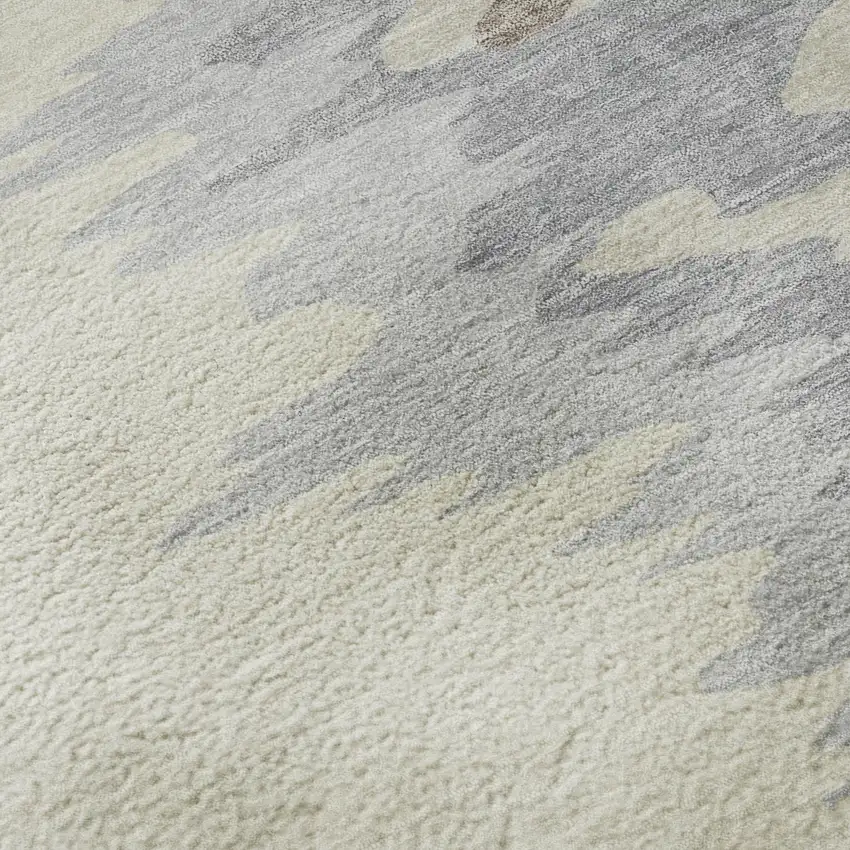 8' Beige Silver And Gray Abstract Washable Round Rug With UV Protection Photo 8