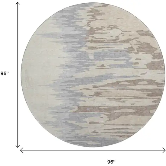 8' Beige Silver And Gray Abstract Washable Round Rug With UV Protection Photo 9