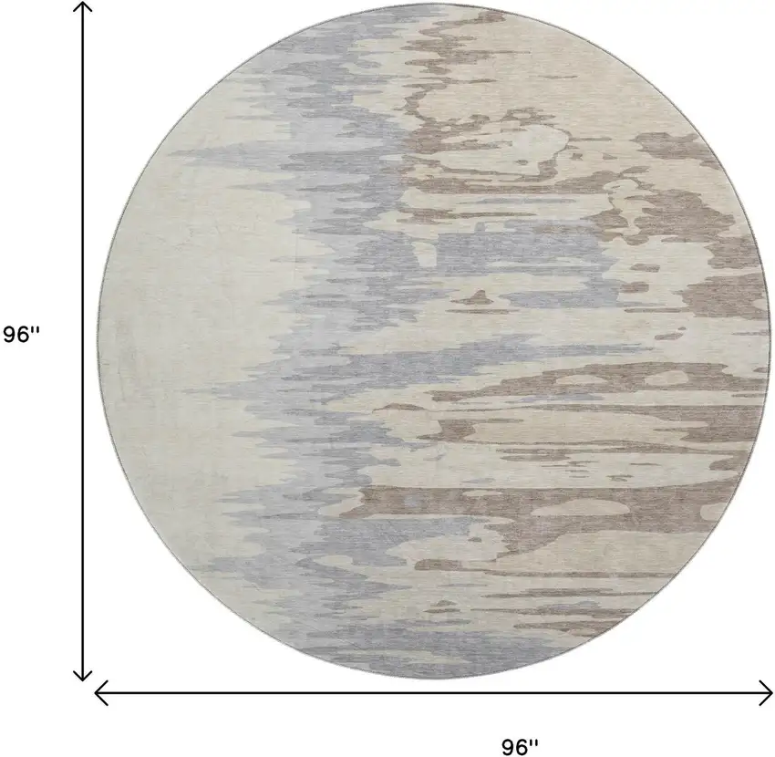 8' Beige Silver And Gray Abstract Washable Round Rug With UV Protection Photo 9