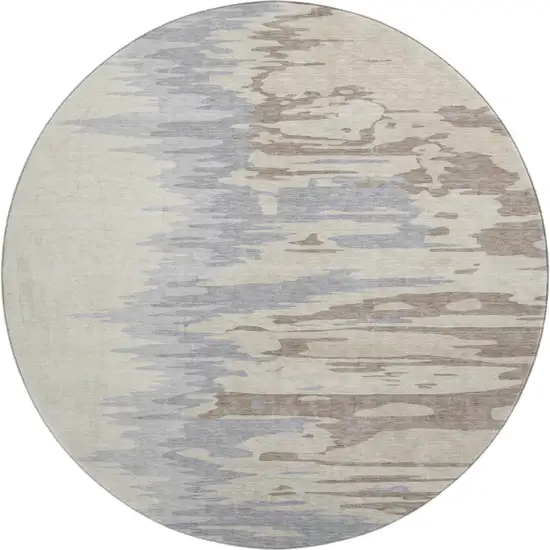 8' Beige Silver And Gray Abstract Washable Round Rug With UV Protection Photo 1