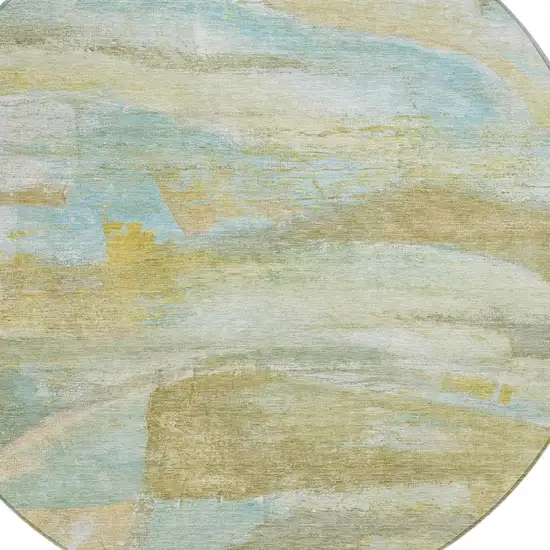 8' Beige Sky Blue And Ivory Round Abstract Washable Indoor Outdoor Area Rug Photo 4