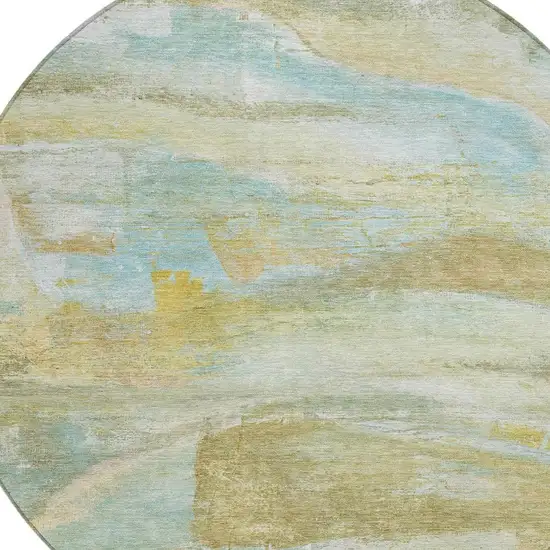 8' Beige Sky Blue And Ivory Round Abstract Washable Indoor Outdoor Area Rug Photo 9