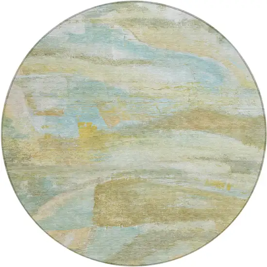 8' Beige Sky Blue And Ivory Round Abstract Washable Indoor Outdoor Area Rug Photo 1