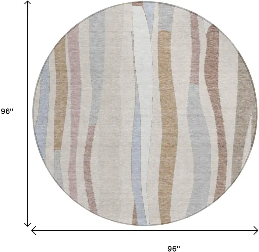 8' Beige Sky Blue And Taupe Round Striped Washable Indoor Outdoor Area Rug Photo 9